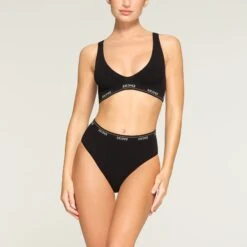 LOGO RIB PLUNGE BRALETTE | ONYX -SWIMwear Sale Store SKIMS BRA BR PLG 2915 MC ONX 1477 FR