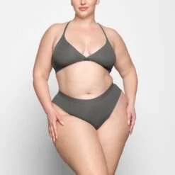 SMOOTH RIB RACERBACK TRIANGLE BRALETTE | GUNMETAL -SWIMwear Sale Store SKIMS BRA BR TRI 2509 YC GUN 0002