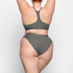 SMOOTH RIB RACERBACK TRIANGLE BRALETTE | GUNMETAL -SWIMwear Sale Store SKIMS BRA BR TRI 2509 YC GUN 0019