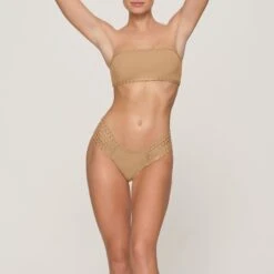 RHINESTONE BANDEAU BIKINI TOP | OCHRE -SWIMwear Sale Store SKIMS BRA BT BAN 3183 GD OCH 0005