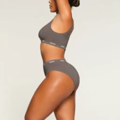 LOGO RIB HIGH LEG BIKINI | GREY CHALK -SWIMwear Sale Store SKIMS PANTY PN BRF 2848 MA GCK 1405 SD