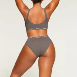 LOGO RIB HIGH LEG BIKINI | GREY CHALK -SWIMwear Sale Store SKIMS PANTY PN BRF 2848 MA GCK 1409 BK
