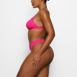 FITS EVERYBODY CORDED LACE DIPPED THONG | NEON ROSE -SWIMwear Sale Store SKIMS PANTY PN THG 2683 BA NRO 0007