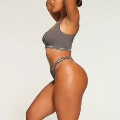 LOGO RIB THONG | GREY CHALK -SWIMwear Sale Store SKIMS PANTY PN THG 2842 MA GCK 1287 SD