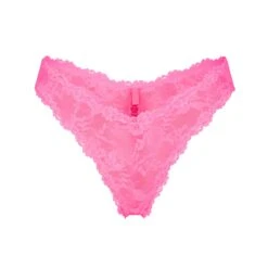 STRETCH LACE DIPPED THONG | SUGAR PINK
