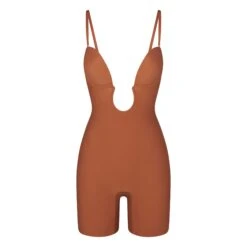 DEEP PLUNGE SHAPEWEAR MID THIGH BODYSUIT | BRONZE -SWIMwear Sale Store SKIMS SHAPEWEAR BD MDT 2960 BRZ STRAPS