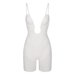DEEP PLUNGE SHAPEWEAR MID THIGH BODYSUIT | MARBLE -SWIMwear Sale Store SKIMS SHAPEWEAR BD MDT 2960 MBL STRAPS