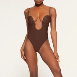 DEEP PLUNGE SHAPEWEAR BODYSUIT | COCOA -SWIMwear Sale Store SKIMS SHAPEWEAR BD THG 2959 LB COA 0004