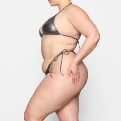 METALLIC SWIM SKIMPY TIE BOTTOM | CARBON -SWIMwear Sale Store SKIMS SWIM BB TNG 2804 DC CBN 0008