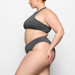 SWIM HIGH NECK RACER TOP | GUNMETAL -SWIMwear Sale Store SKIMS SWIM BT HNK 2786 CC GUN 0009 SD