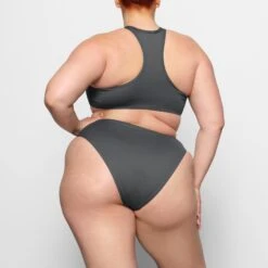 SWIM HIGH NECK RACER TOP | GUNMETAL -SWIMwear Sale Store SKIMS SWIM BT HNK 2786 CC GUN 0017 BK