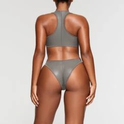 RUBBERIZED SCUBA SWIM HIGH NECK BIKINI TOP | GREY CHALK -SWIMwear Sale Store SKIMS SWIM BT HNK 3160 NA GCK 017