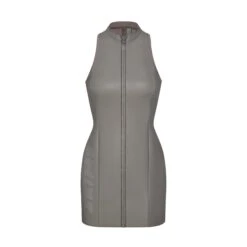 RUBBERIZED SCUBA SWIM MOCK NECK DRESS | GREY CHALK