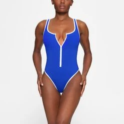 ZIP-UP SWIM SCOOP NECK ONE PIECE | COBALT -SWIMwear Sale Store SKIMS SWIM OP BRF 3026 HB COB 0002 FR