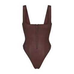 RUBBERIZED SCUBA SWIM SCOOP NECK ONE PIECE | COCOA