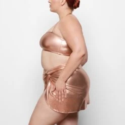 METALLIC SWIM BANDEAU BIKINI TOP | CHAMPAGNE -SWIMwear Sale Store SKIMS SWIM SW BND 0025 QC CHP 0006 SD