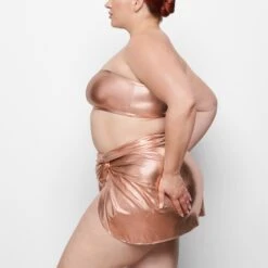 METALLIC SWIM BANDEAU BIKINI TOP | CHAMPAGNE -SWIMwear Sale Store SKIMS SWIM SW BND 0025 QC CHP 0019 SD