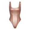 METALLIC SWIM HIGH CUT ONE PIECE | CHAMPAGNE -SWIMwear Sale Store SKIMS SWIM SW HCO 0035 CHP