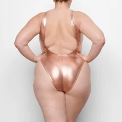 METALLIC SWIM HIGH CUT ONE PIECE | CHAMPAGNE -SWIMwear Sale Store SKIMS SWIM SW HICO 0035 QC CHP 0011 BK