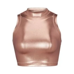 METALLIC SWIM MOCK NECK TANK | CHAMPAGNE