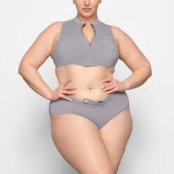 SKIMS SPORT SWIM MOCK NECK TOP | CHROME -SWIMwear Sale Store SKIMS SWIM SW MCK 0068 AC CHM 0003 FR