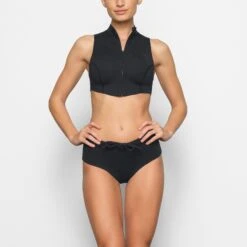 SKIMS SPORT SWIM MOCK NECK TOP | ONYX -SWIMwear Sale Store SKIMS SWIM SW MCK 0068 AD ONX 0005 FR