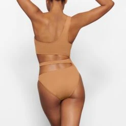 SWIM ONE SHOULDER MONOKINI | ALMOND -SWIMwear Sale Store SKIMS SWIM SW MKN 0014 MM ALM BK