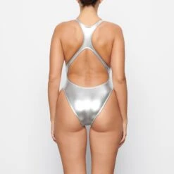 METALLIC SWIM CUT-OUT MONOKINI | NICKEL -SWIMwear Sale Store SKIMS SWIM SW MKN 0038 QD NIC 0009 BK