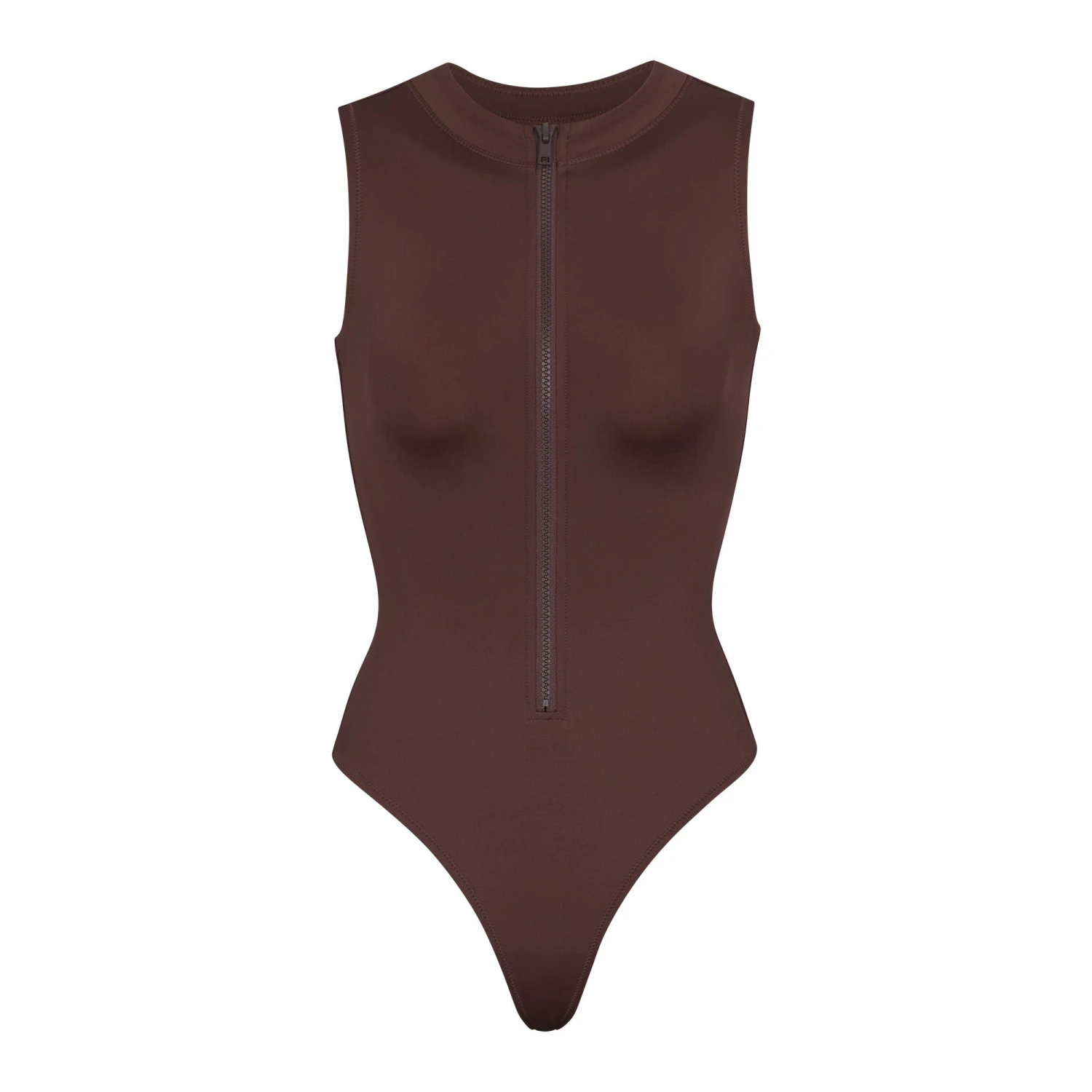 SWIM ZIP FRONT SLEEVELESS ONE PIECE | COCOA 3 SWIM ZIP FRONT SLEEVELESS ONE PIECE | COCOA
