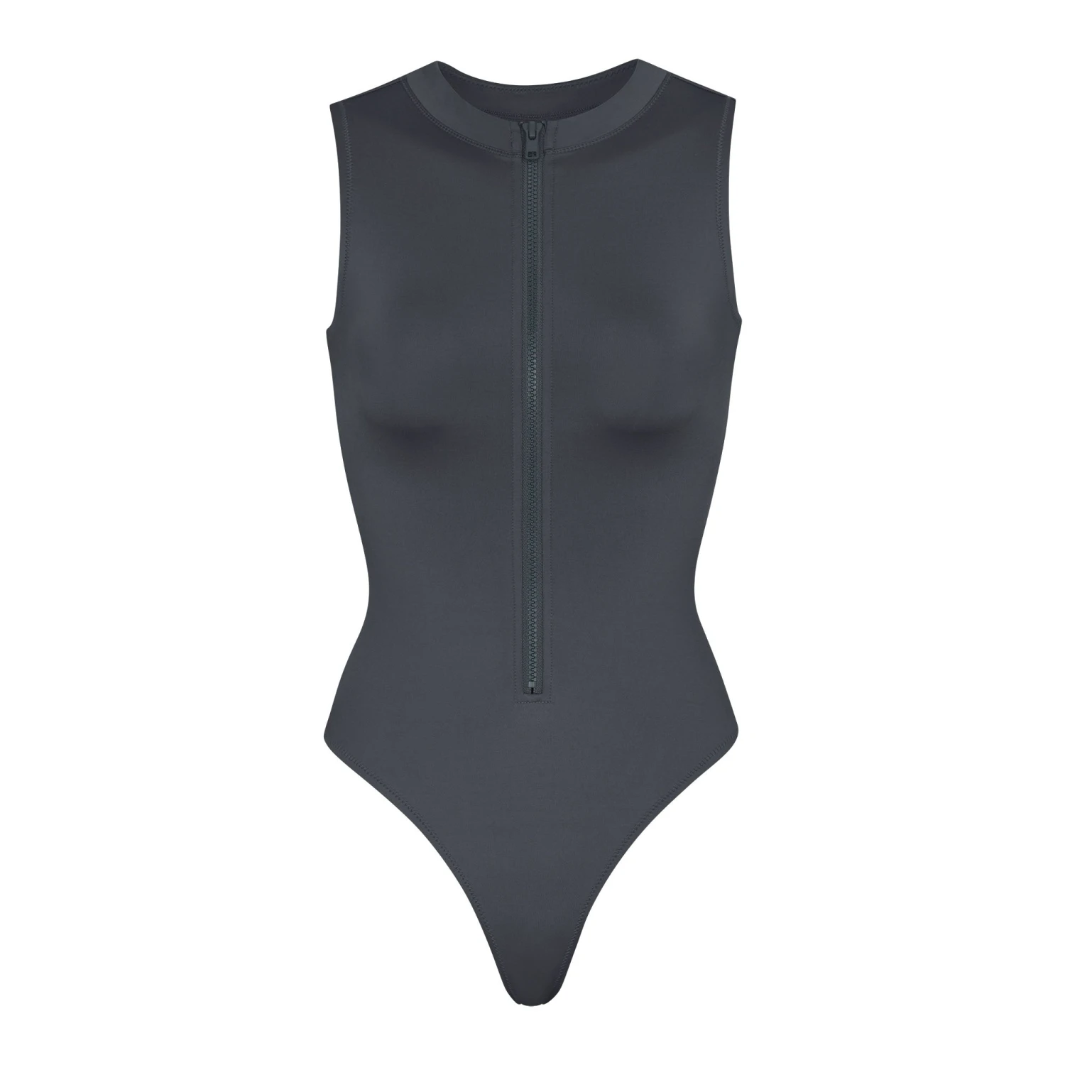 SWIM ZIP FRONT SLEEVELESS ONE PIECE | GUNMETAL 3 SWIM ZIP FRONT SLEEVELESS ONE PIECE | GUNMETAL