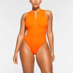 SWIM ZIP FRONT SLEEVELESS ONE PIECE | ORANGE -SWIMwear Sale Store SKIMS SWIM SW SLO 0149 OA ORG 0020 FR
