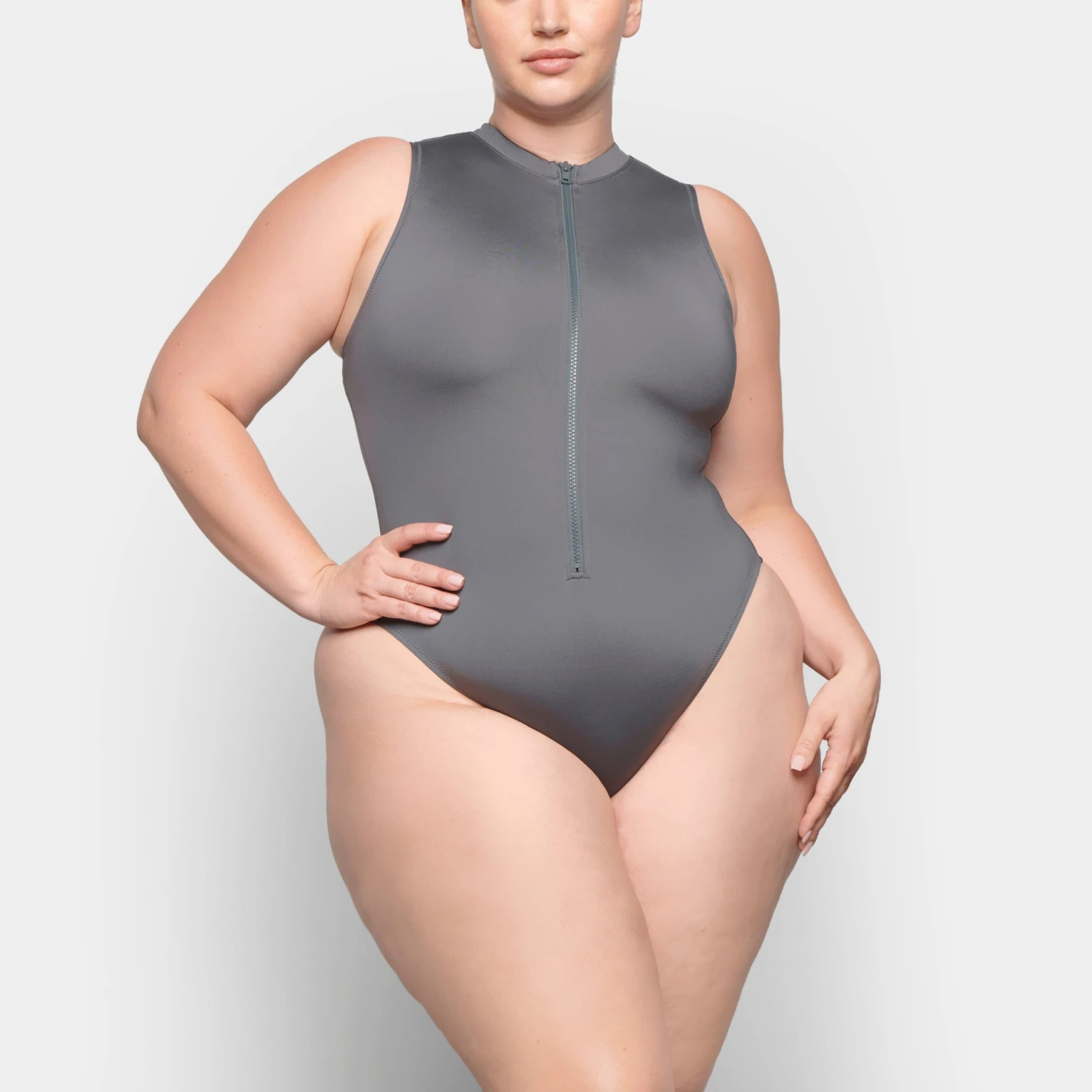 SWIM ZIP FRONT SLEEVELESS ONE PIECE | GUNMETAL 4 SWIM ZIP FRONT SLEEVELESS ONE PIECE | GUNMETAL - Image 2