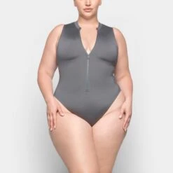 SWIM ZIP FRONT SLEEVELESS ONE PIECE | GUNMETAL 12 SWIM ZIP FRONT SLEEVELESS ONE PIECE | GUNMETAL -SWIMwear Sale Store SKIMS SWIM SW SLO 0149 TB GUN 0014 FR