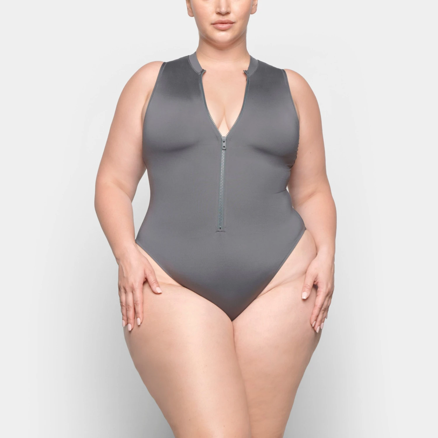 SWIM ZIP FRONT SLEEVELESS ONE PIECE | GUNMETAL 7 SWIM ZIP FRONT SLEEVELESS ONE PIECE | GUNMETAL - Image 5