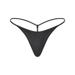 FAUX LEATHER SWIM MICRO STRING THONG | ONYX