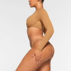 SWIM LONG SLEEVE UNDERWIRE TOP | ALMOND -SWIMwear Sale Store SKIMS SWIM TP LSL 2790 OA ALM 0011 SD