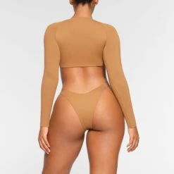 SWIM LONG SLEEVE UNDERWIRE TOP | ALMOND -SWIMwear Sale Store SKIMS SWIM TP LSL 2790 OA ALM 0013 BK
