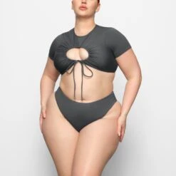 SWIM RUCHED T-SHIRT | GUNMETAL -SWIMwear Sale Store SKIMS SWIM TP SHR 2789 CC GUN 0004 FR