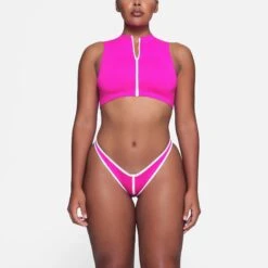 ZIP-UP SWIM MOCK NECK TOP | HIBISCUS -SWIMwear Sale Store SKIMS SWIM TP TNK 3007 HA HIB 0001 FR