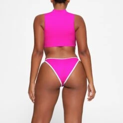 ZIP-UP SWIM MOCK NECK TOP | HIBISCUS -SWIMwear Sale Store SKIMS SWIM TP TNK 3007 HA HIB 0018 BK